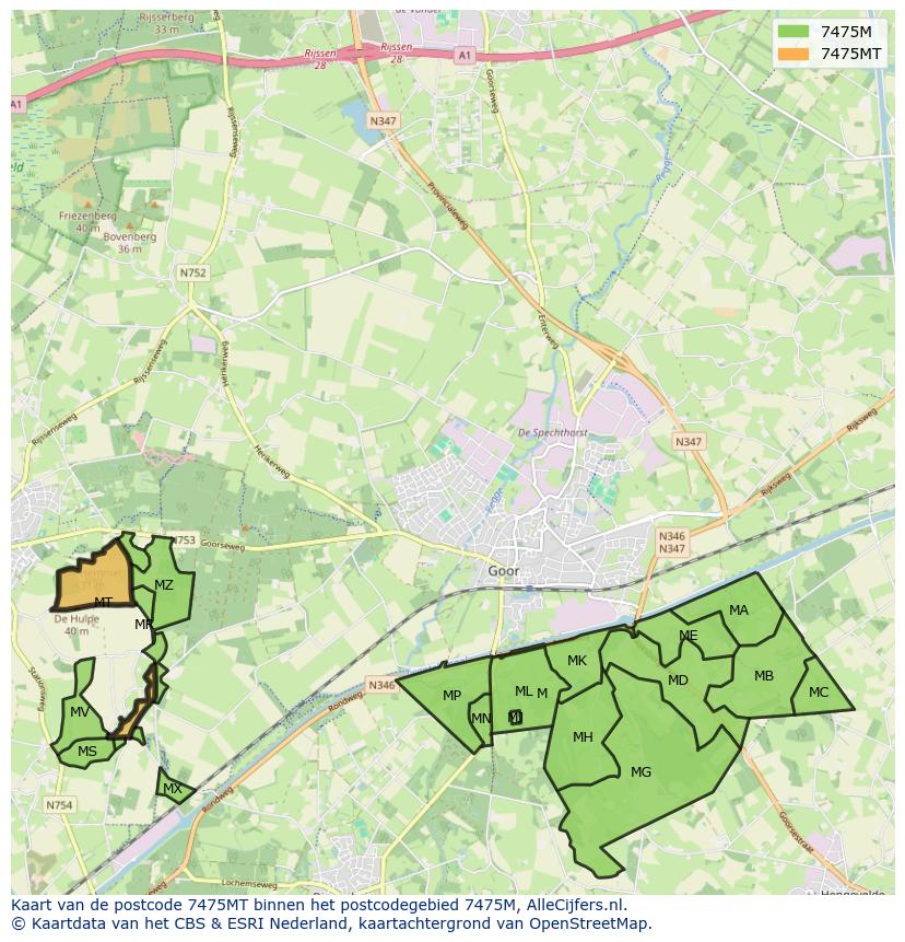 Afbeelding van het postcodegebied 7475 MT op de kaart.