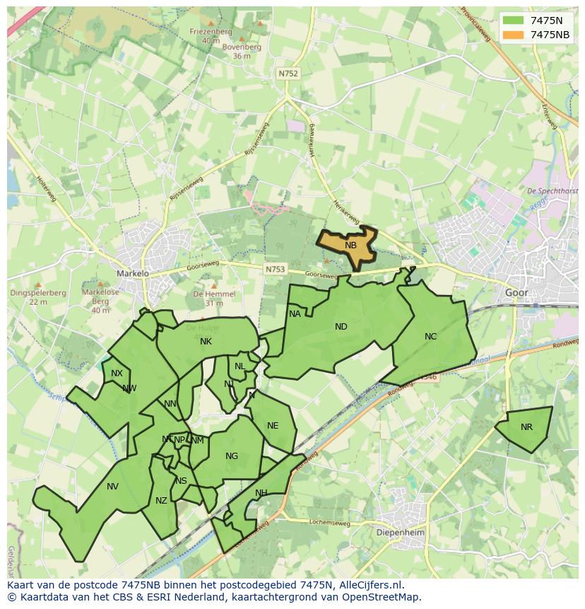 Afbeelding van het postcodegebied 7475 NB op de kaart.