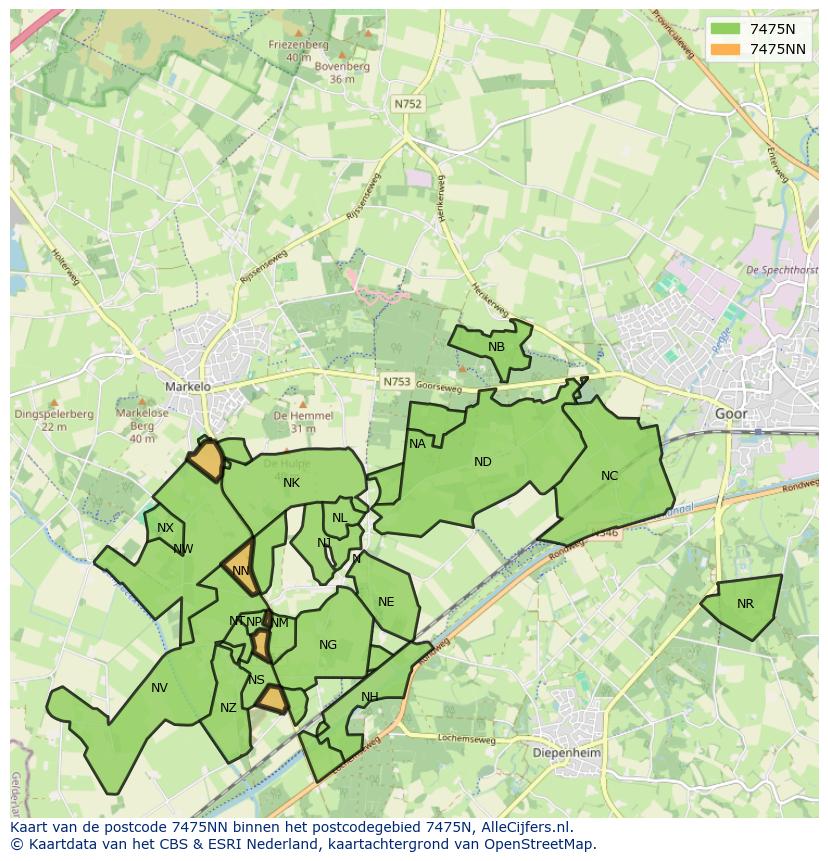 Afbeelding van het postcodegebied 7475 NN op de kaart.