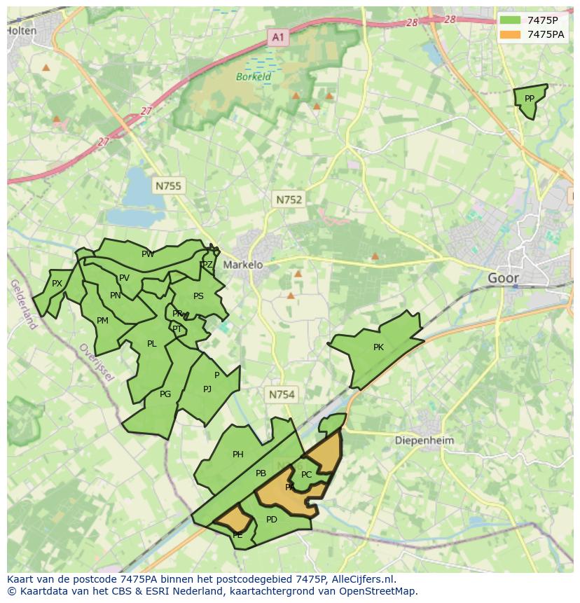 Afbeelding van het postcodegebied 7475 PA op de kaart.