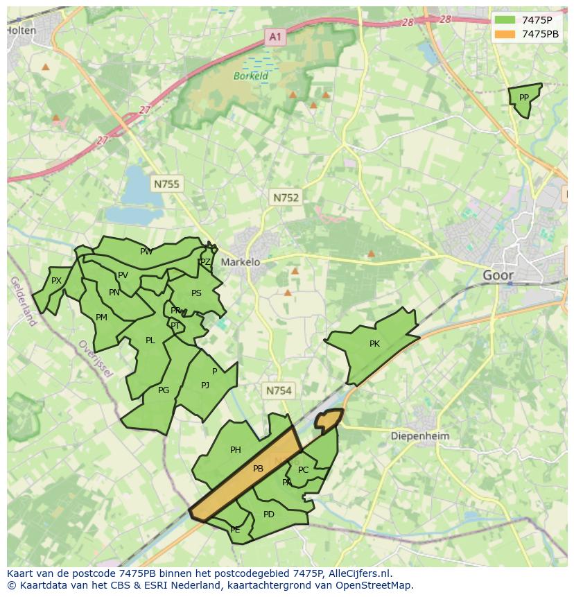 Afbeelding van het postcodegebied 7475 PB op de kaart.