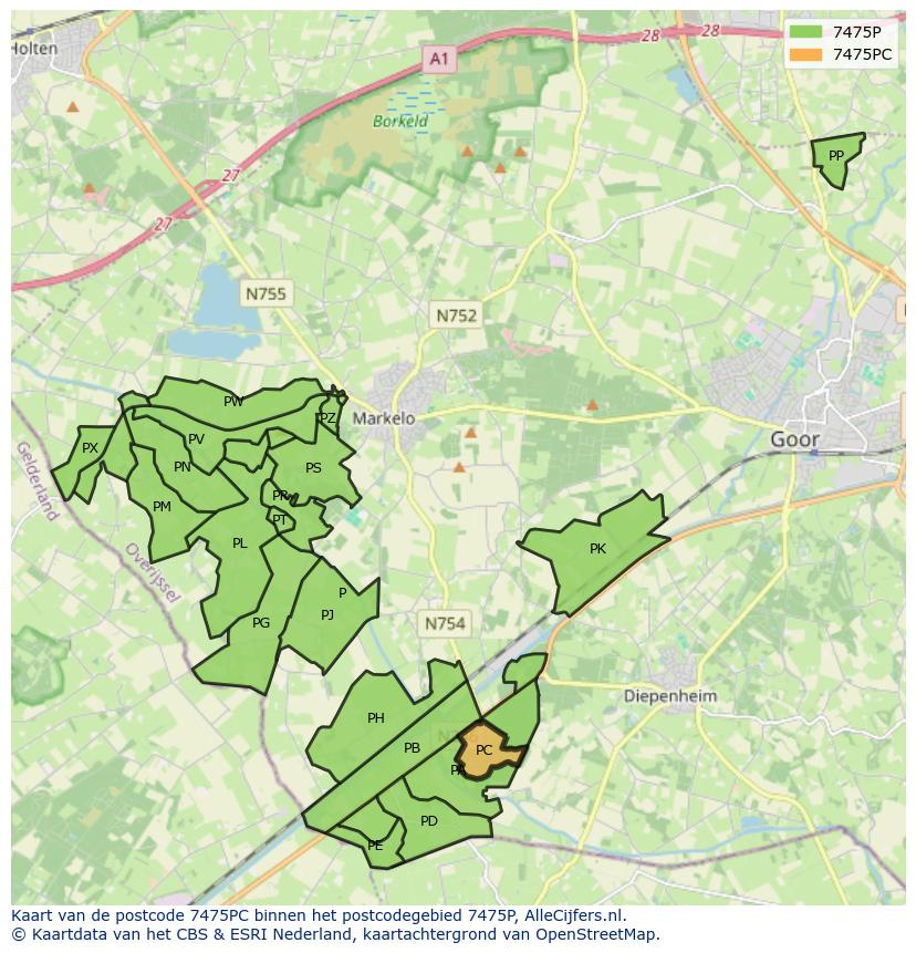 Afbeelding van het postcodegebied 7475 PC op de kaart.