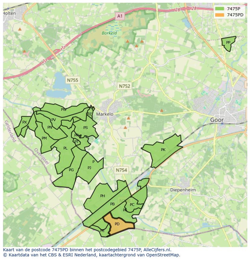 Afbeelding van het postcodegebied 7475 PD op de kaart.