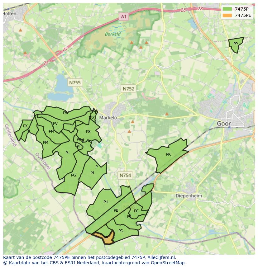 Afbeelding van het postcodegebied 7475 PE op de kaart.