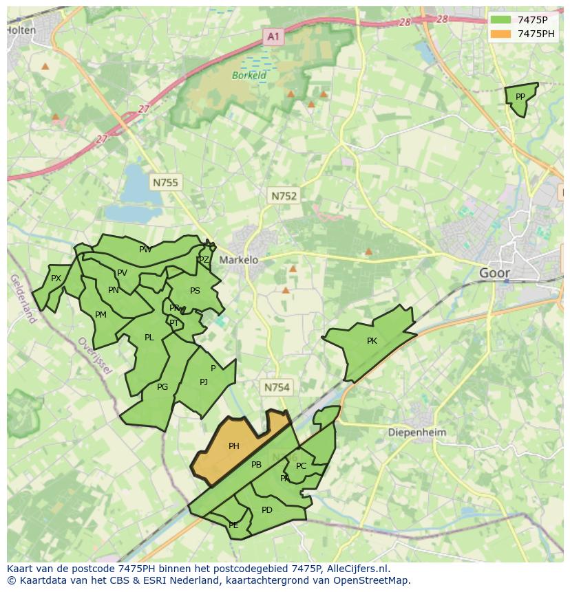Afbeelding van het postcodegebied 7475 PH op de kaart.