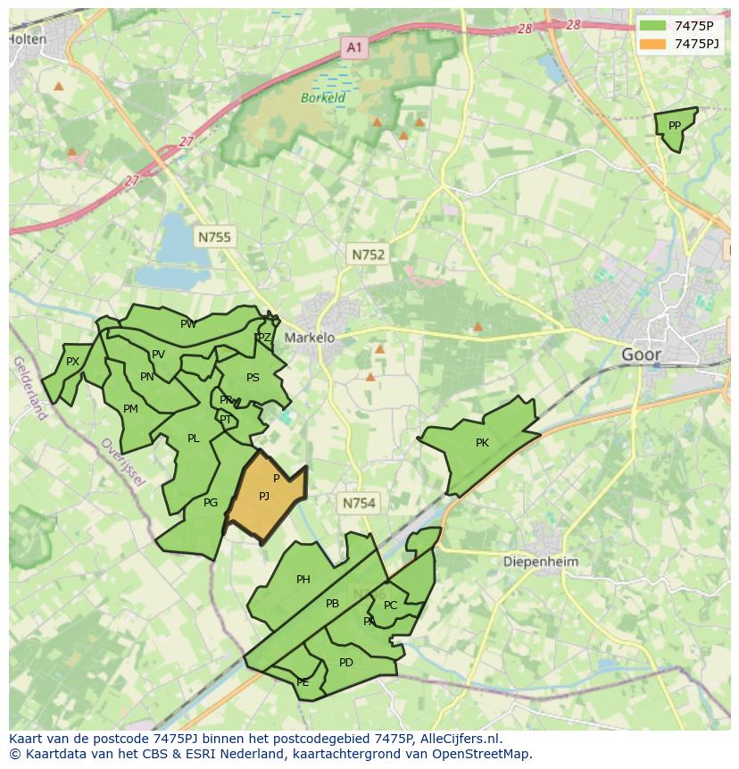 Afbeelding van het postcodegebied 7475 PJ op de kaart.