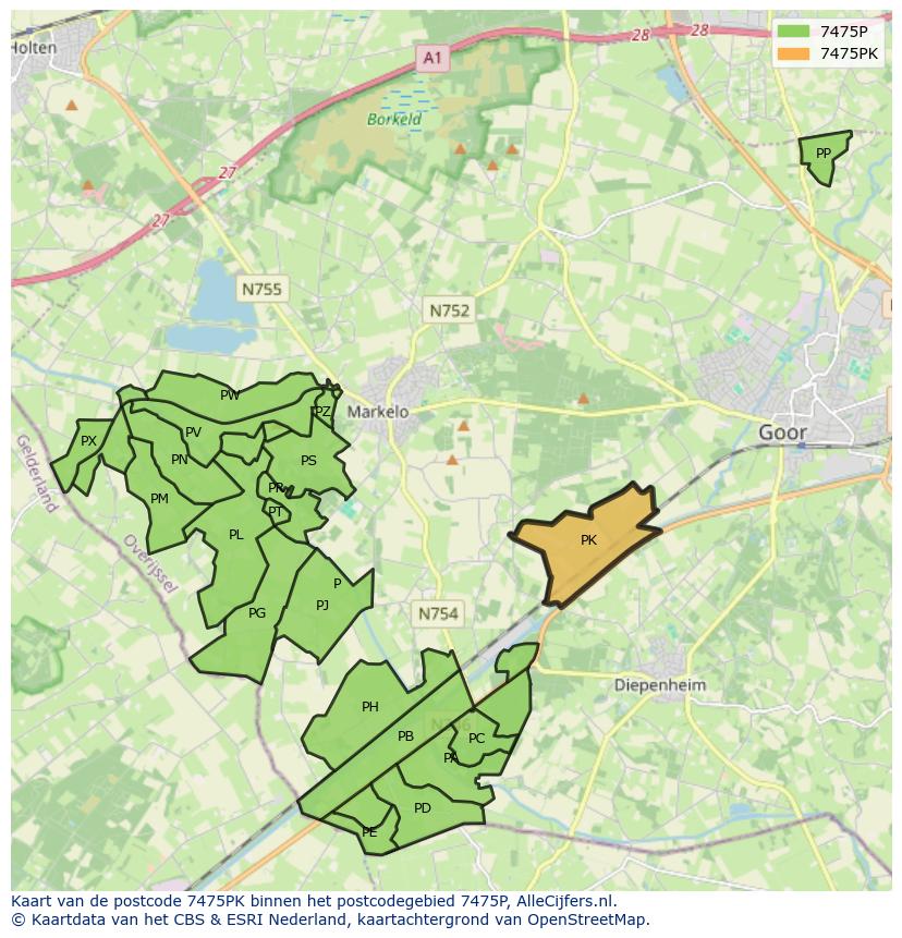 Afbeelding van het postcodegebied 7475 PK op de kaart.