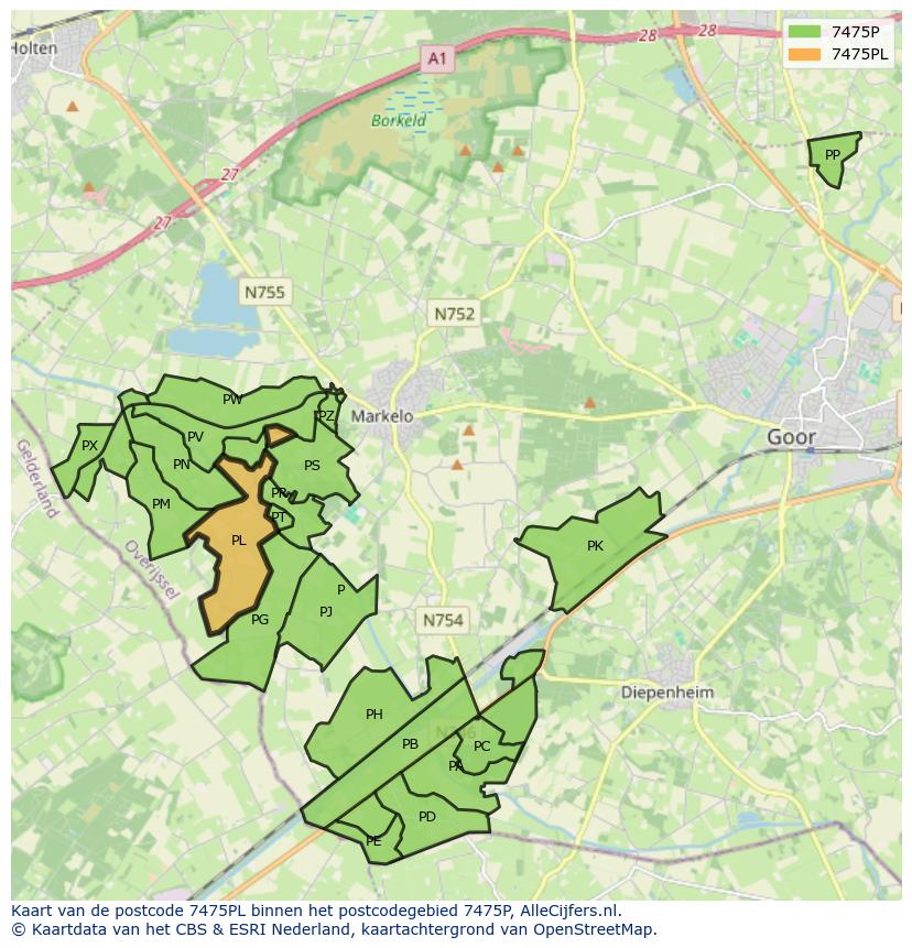 Afbeelding van het postcodegebied 7475 PL op de kaart.