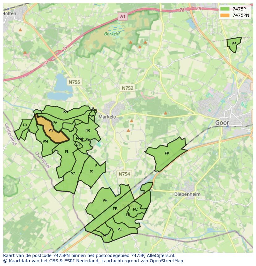 Afbeelding van het postcodegebied 7475 PN op de kaart.
