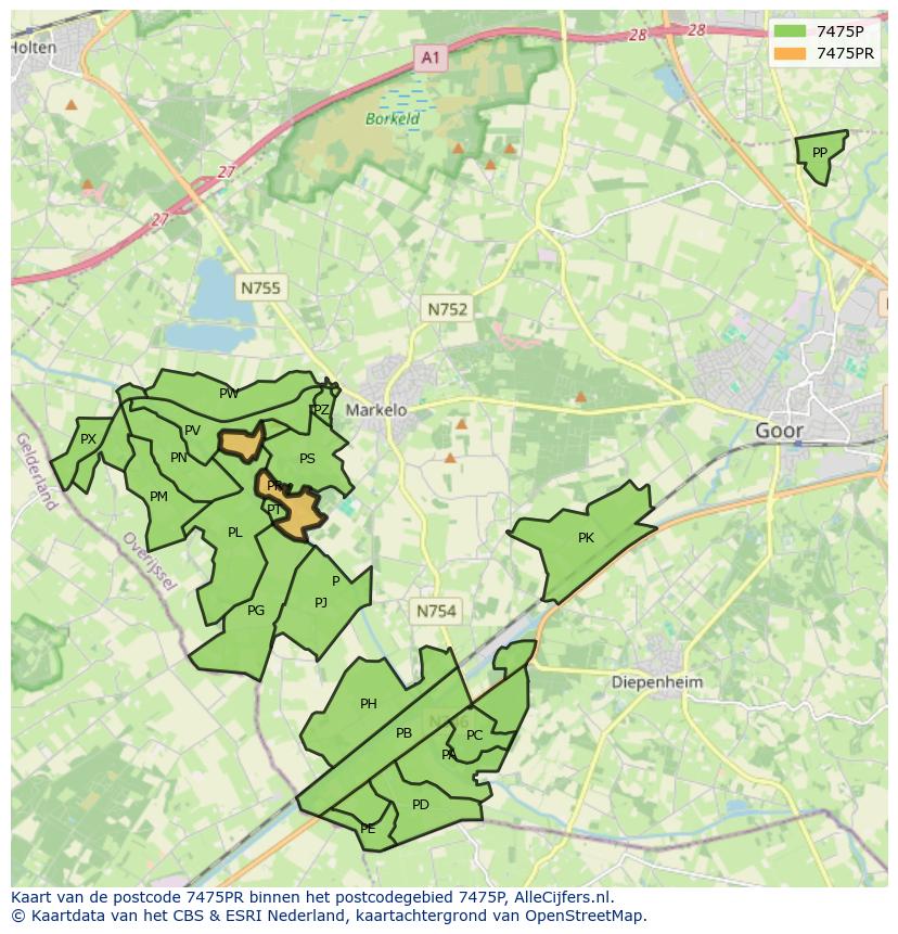 Afbeelding van het postcodegebied 7475 PR op de kaart.