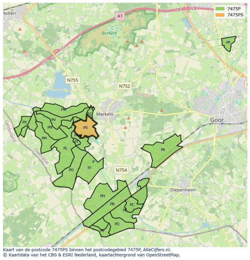 Afbeelding van het postcodegebied 7475 PS op de kaart.