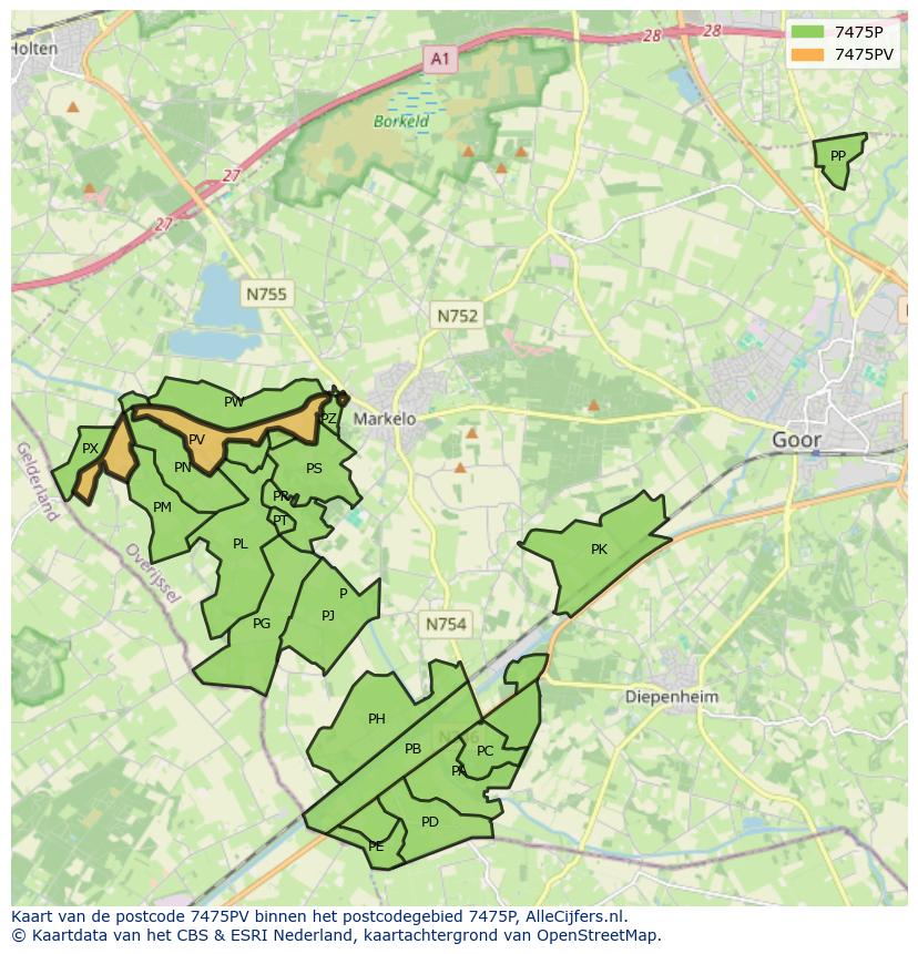 Afbeelding van het postcodegebied 7475 PV op de kaart.