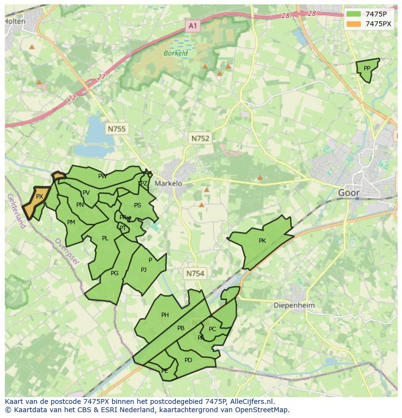 Afbeelding van het postcodegebied 7475 PX op de kaart.
