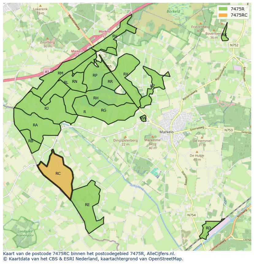 Afbeelding van het postcodegebied 7475 RC op de kaart.