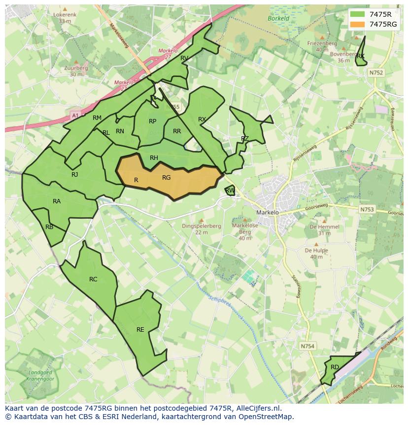 Afbeelding van het postcodegebied 7475 RG op de kaart.