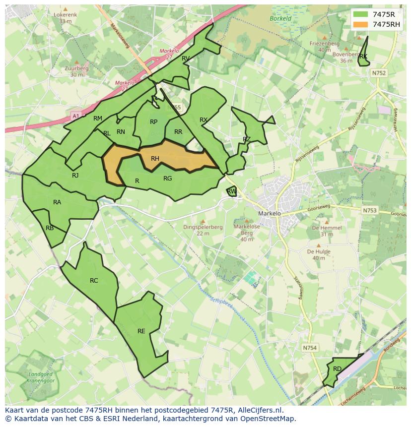 Afbeelding van het postcodegebied 7475 RH op de kaart.