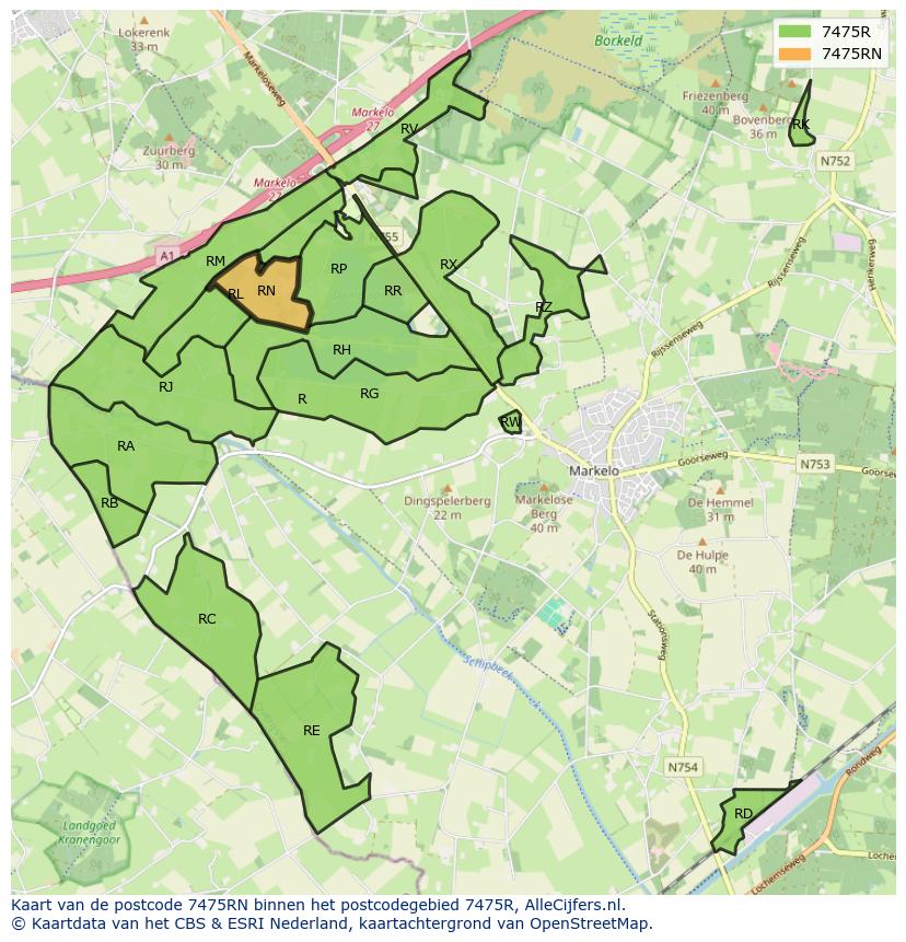 Afbeelding van het postcodegebied 7475 RN op de kaart.