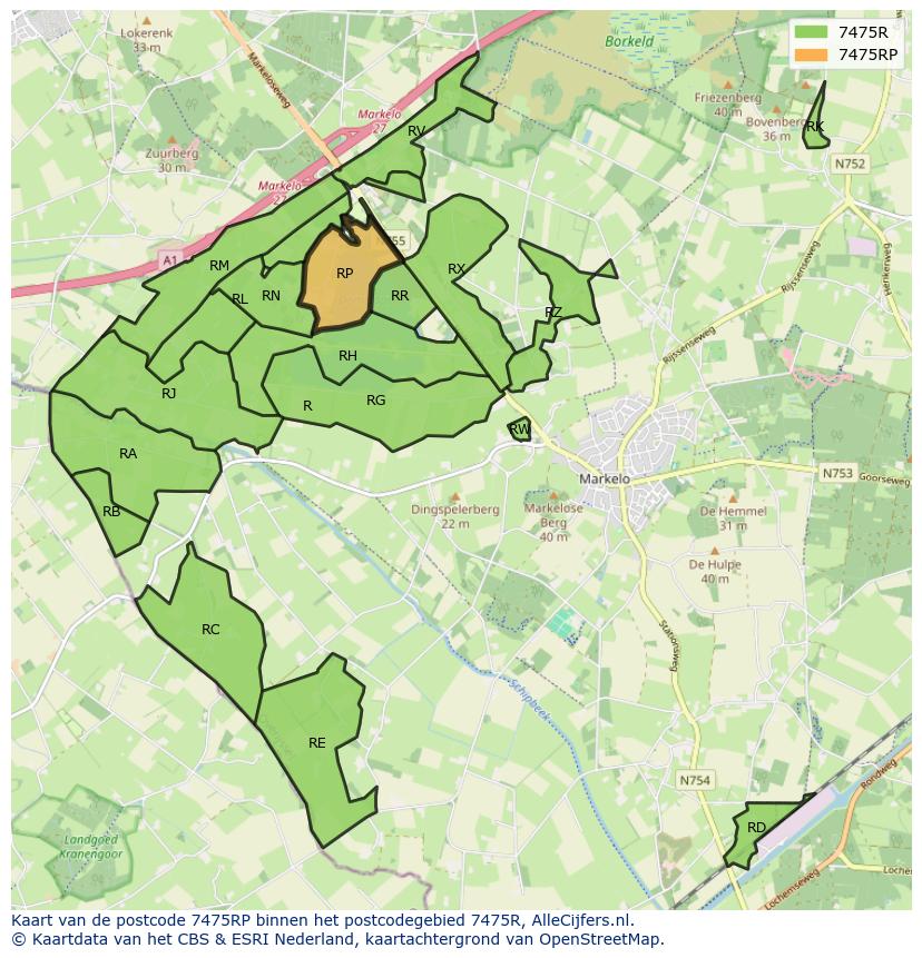 Afbeelding van het postcodegebied 7475 RP op de kaart.