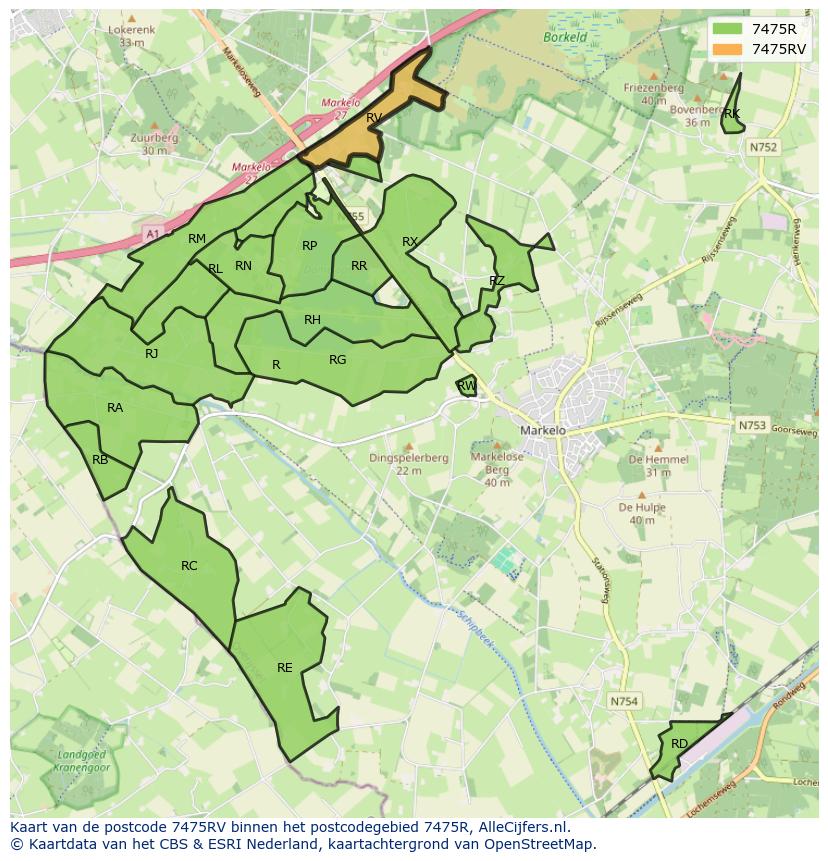 Afbeelding van het postcodegebied 7475 RV op de kaart.
