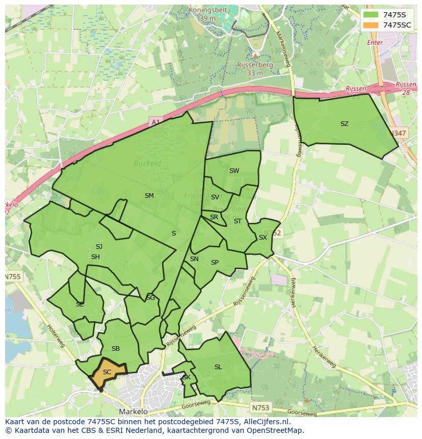 Afbeelding van het postcodegebied 7475 SC op de kaart.