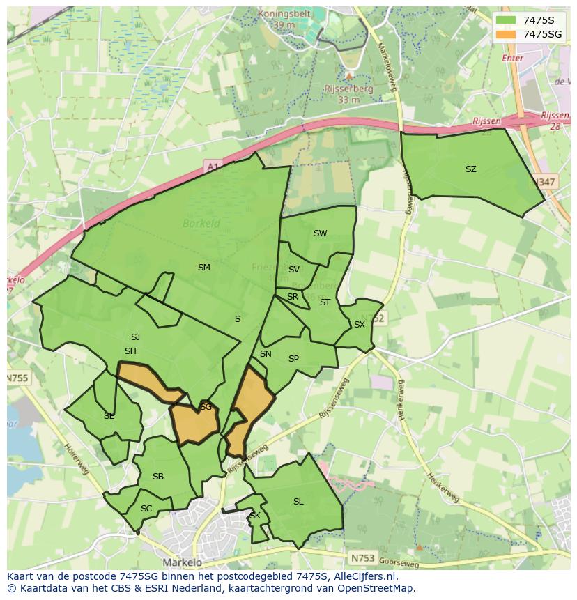 Afbeelding van het postcodegebied 7475 SG op de kaart.