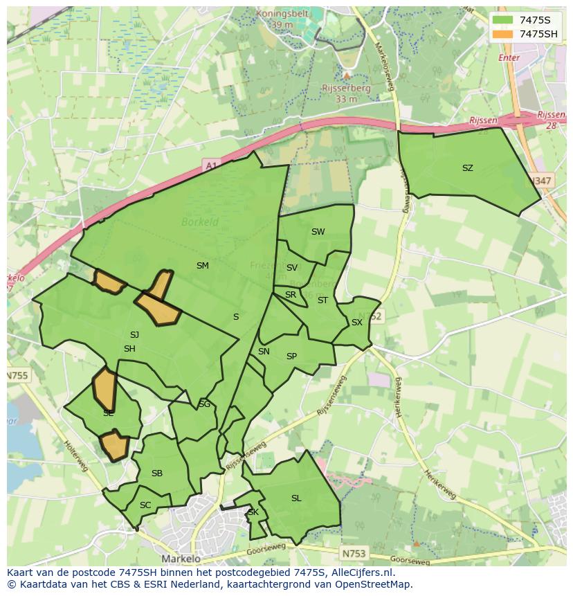 Afbeelding van het postcodegebied 7475 SH op de kaart.