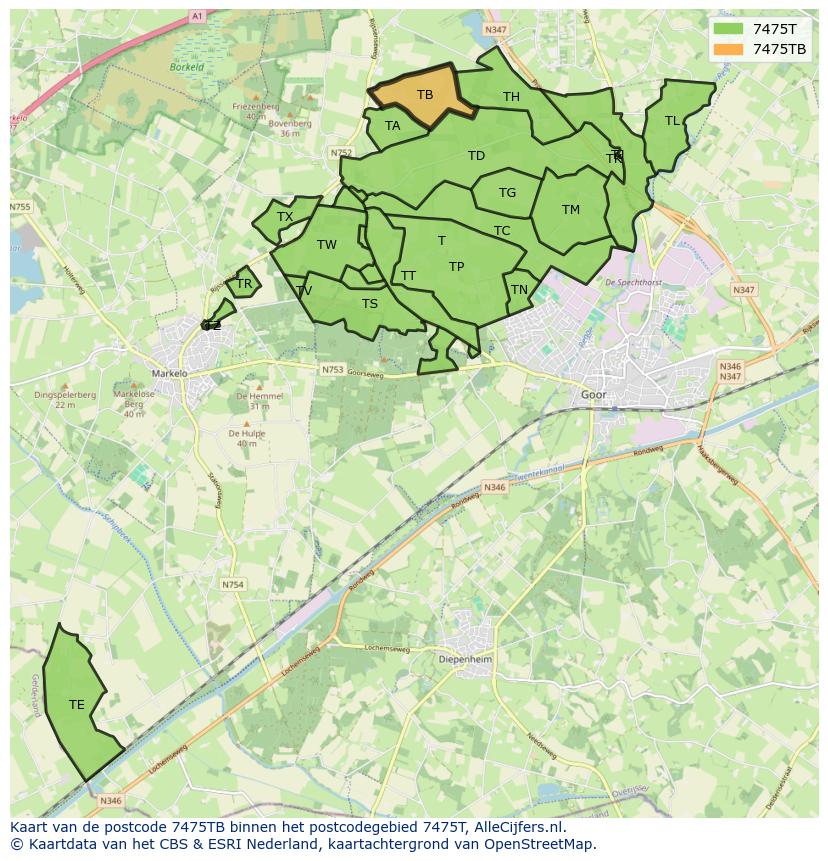 Afbeelding van het postcodegebied 7475 TB op de kaart.