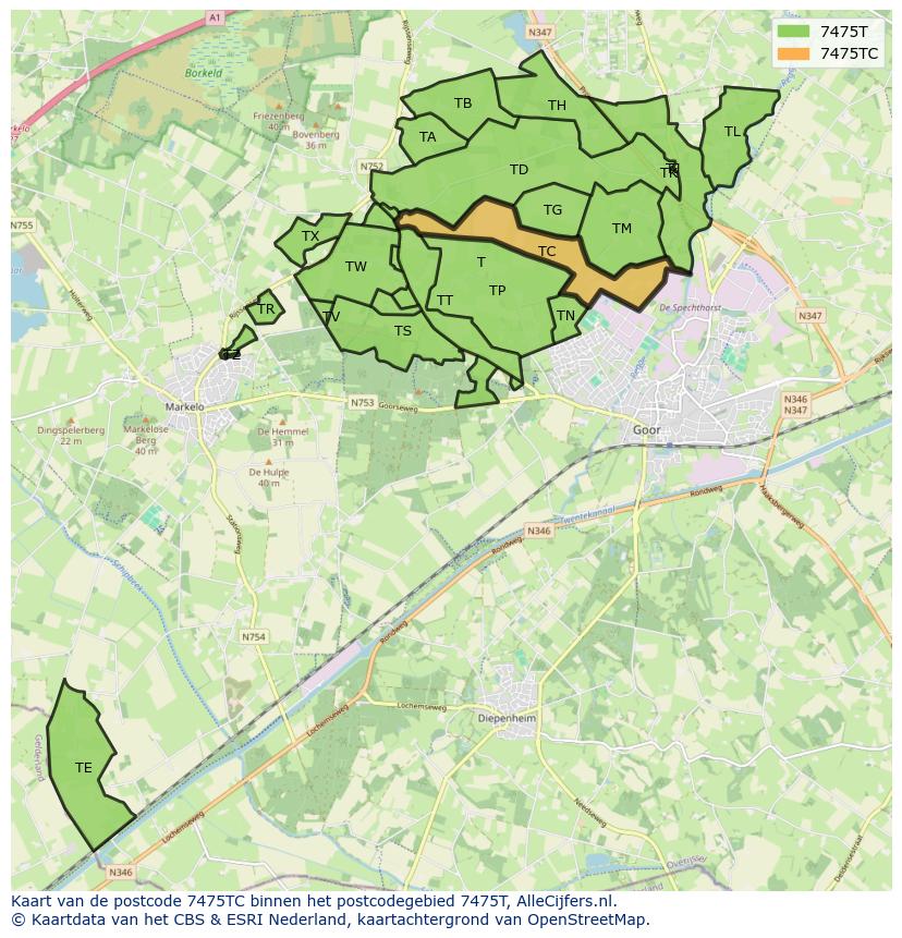 Afbeelding van het postcodegebied 7475 TC op de kaart.
