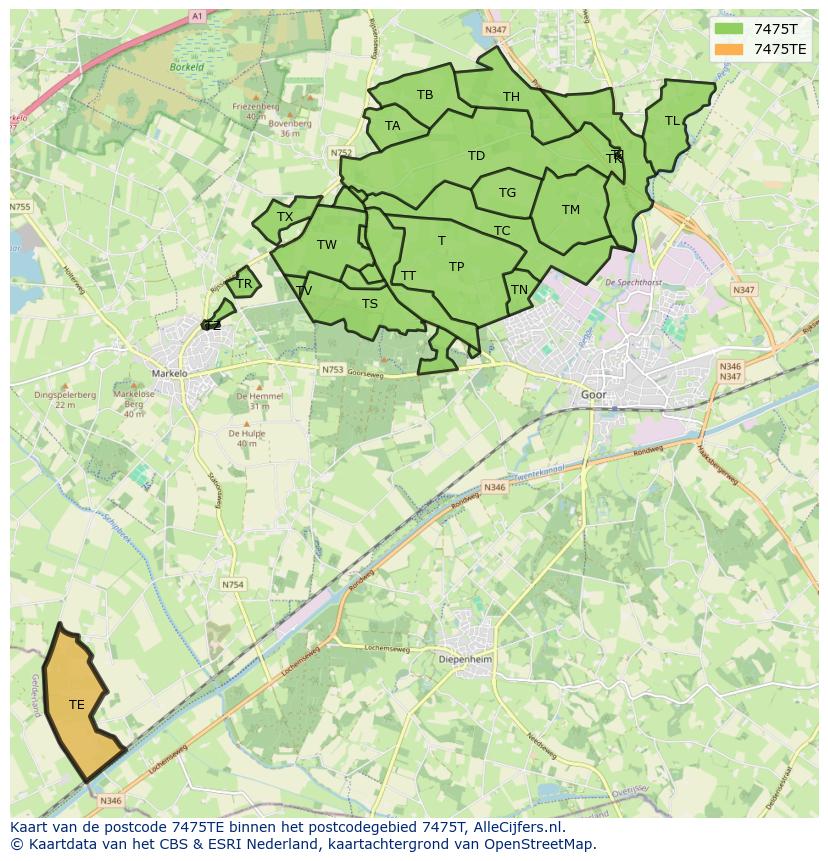 Afbeelding van het postcodegebied 7475 TE op de kaart.