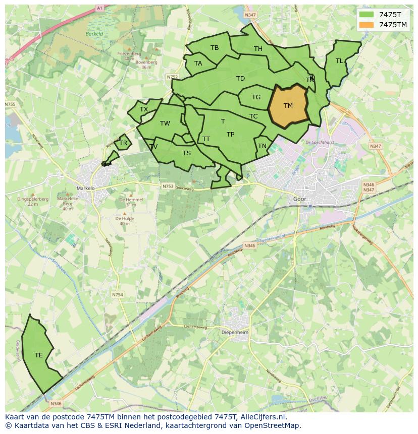 Afbeelding van het postcodegebied 7475 TM op de kaart.