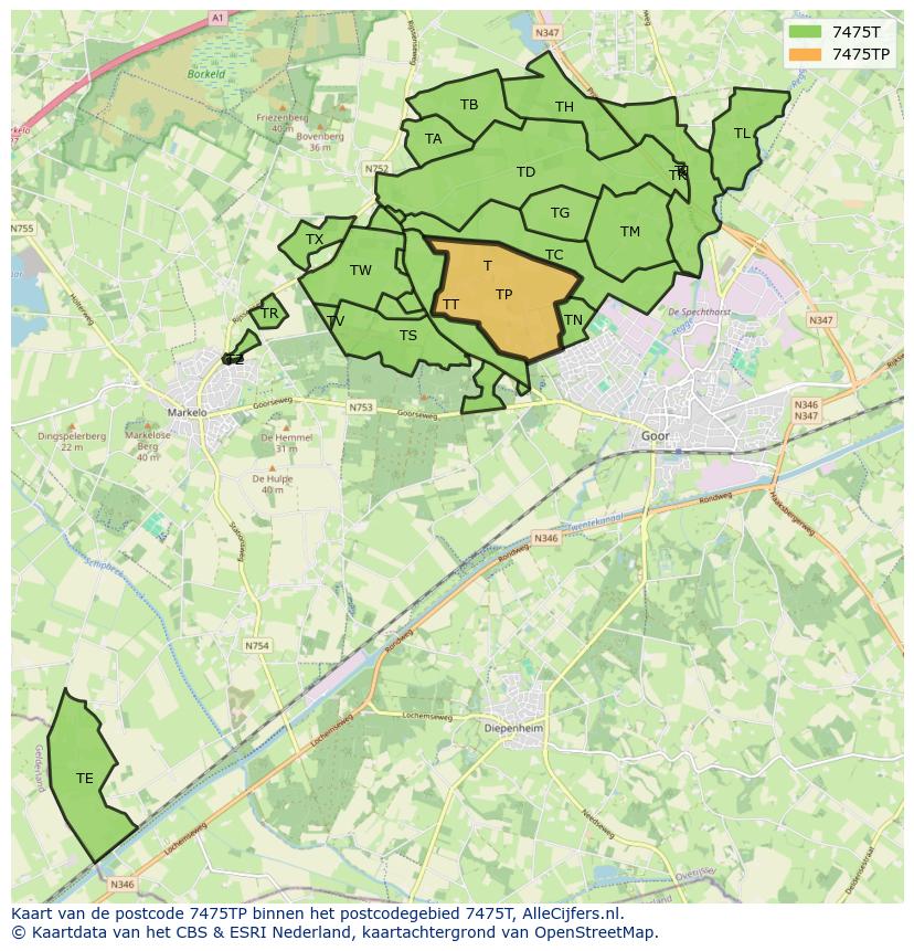 Afbeelding van het postcodegebied 7475 TP op de kaart.