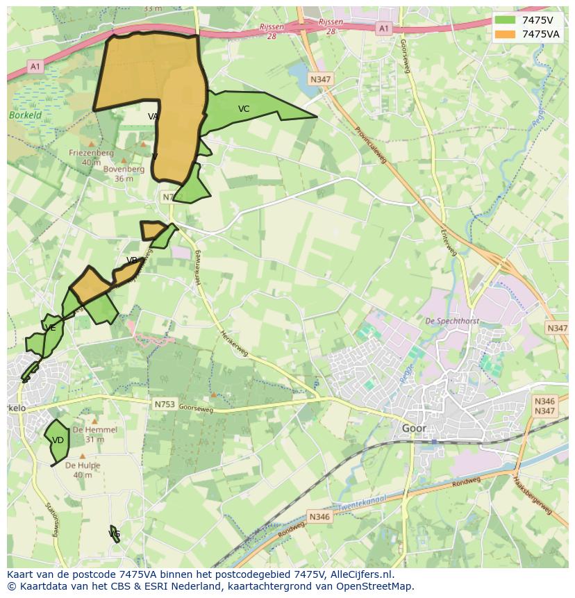 Afbeelding van het postcodegebied 7475 VA op de kaart.