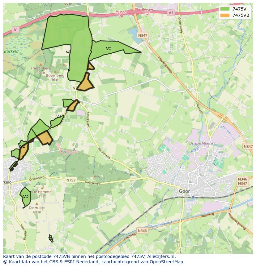 Afbeelding van het postcodegebied 7475 VB op de kaart.