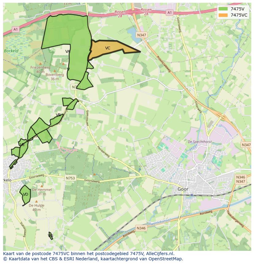 Afbeelding van het postcodegebied 7475 VC op de kaart.