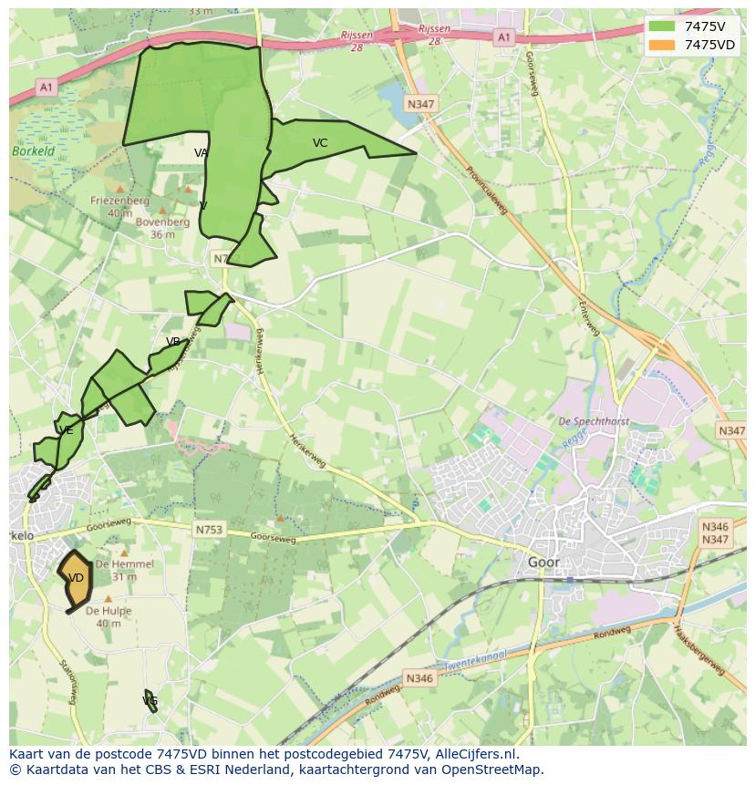 Afbeelding van het postcodegebied 7475 VD op de kaart.