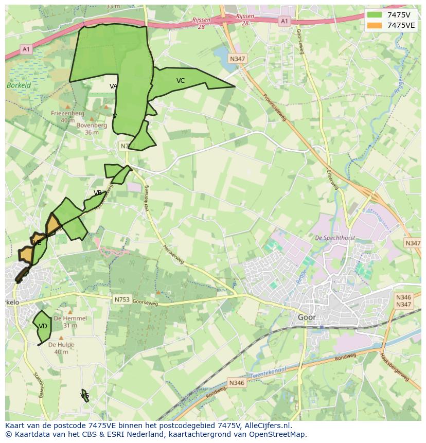 Afbeelding van het postcodegebied 7475 VE op de kaart.