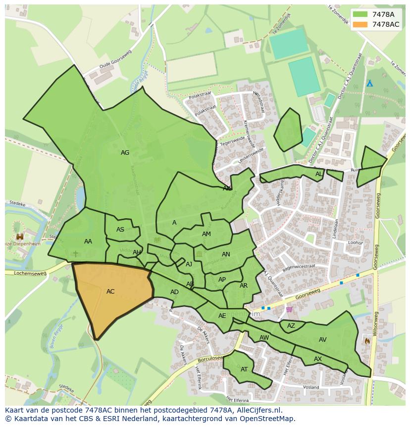 Afbeelding van het postcodegebied 7478 AC op de kaart.