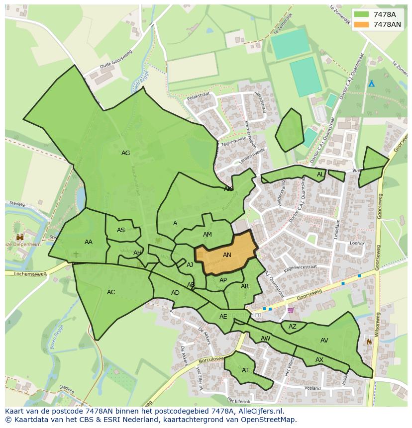 Afbeelding van het postcodegebied 7478 AN op de kaart.