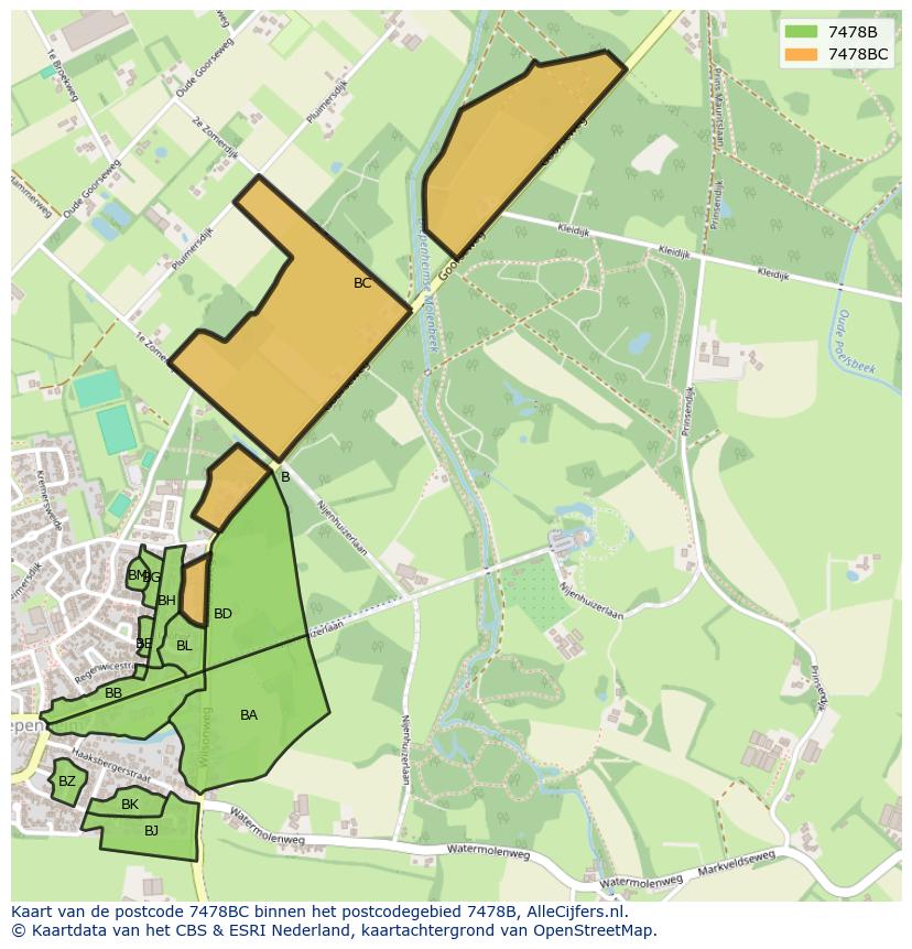 Afbeelding van het postcodegebied 7478 BC op de kaart.