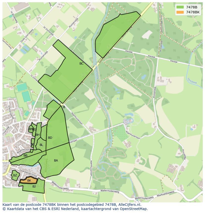 Afbeelding van het postcodegebied 7478 BK op de kaart.