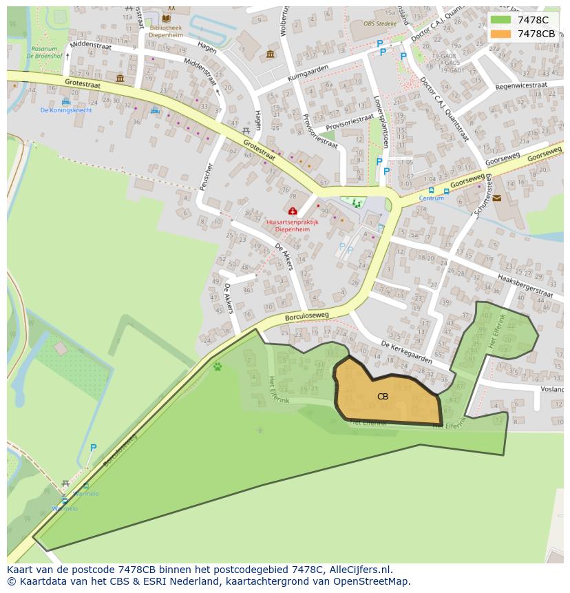 Afbeelding van het postcodegebied 7478 CB op de kaart.