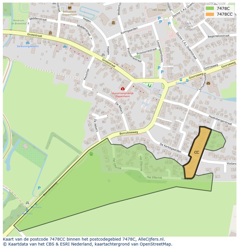 Afbeelding van het postcodegebied 7478 CC op de kaart.