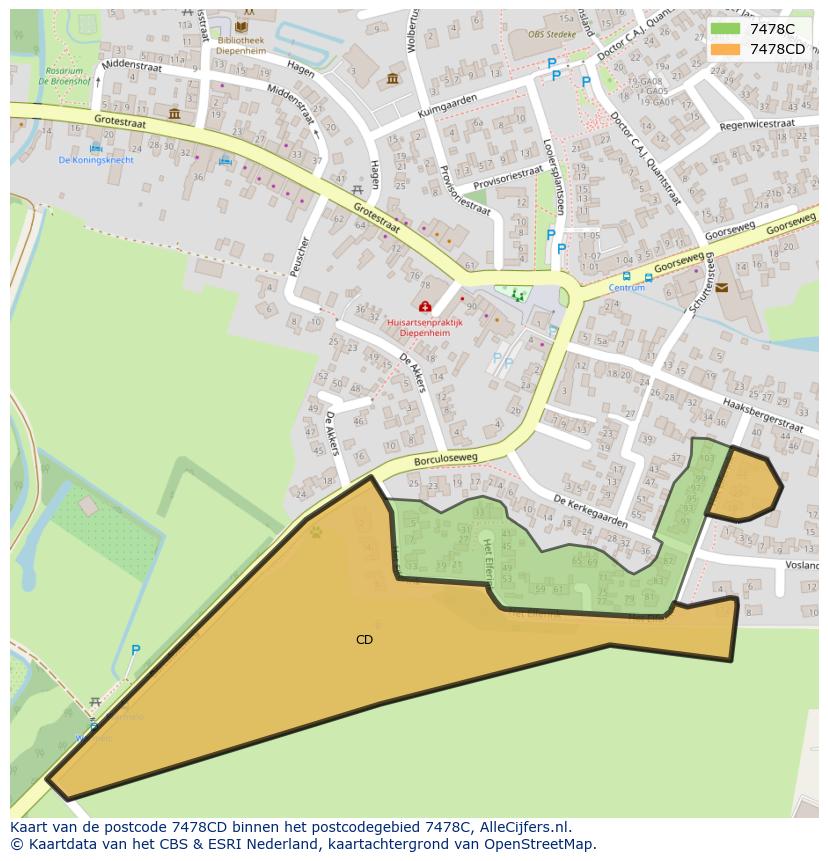 Afbeelding van het postcodegebied 7478 CD op de kaart.