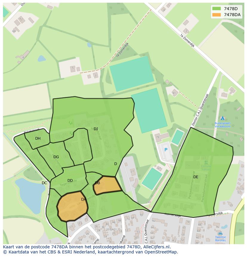Afbeelding van het postcodegebied 7478 DA op de kaart.