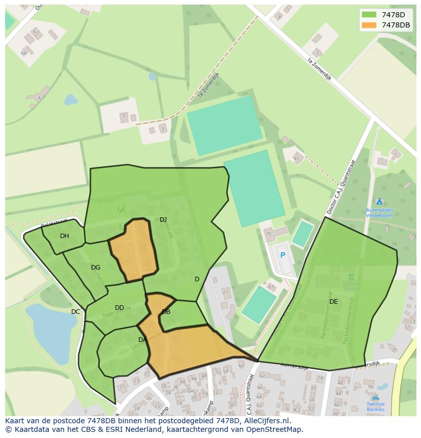 Afbeelding van het postcodegebied 7478 DB op de kaart.