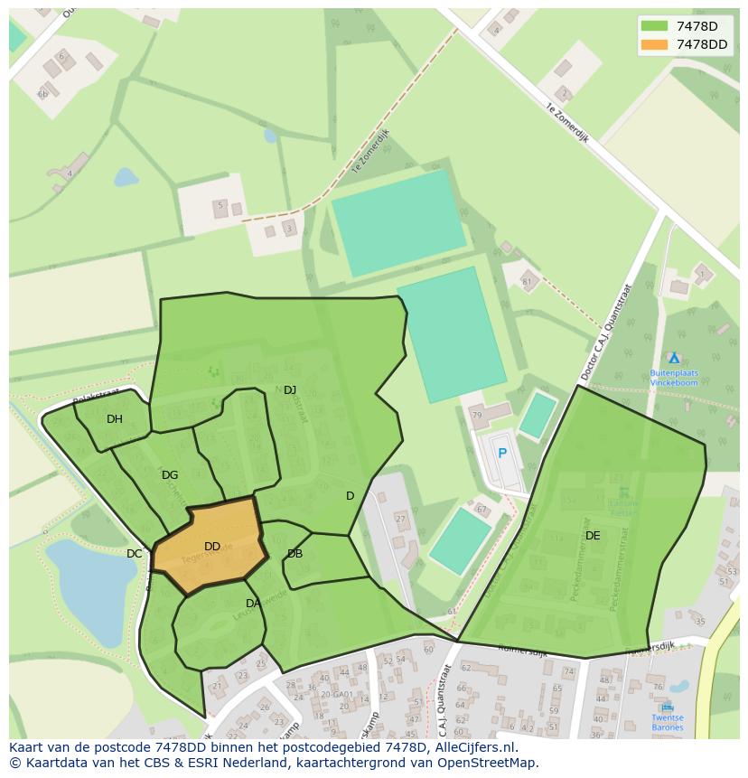 Afbeelding van het postcodegebied 7478 DD op de kaart.