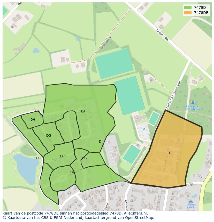 Afbeelding van het postcodegebied 7478 DE op de kaart.