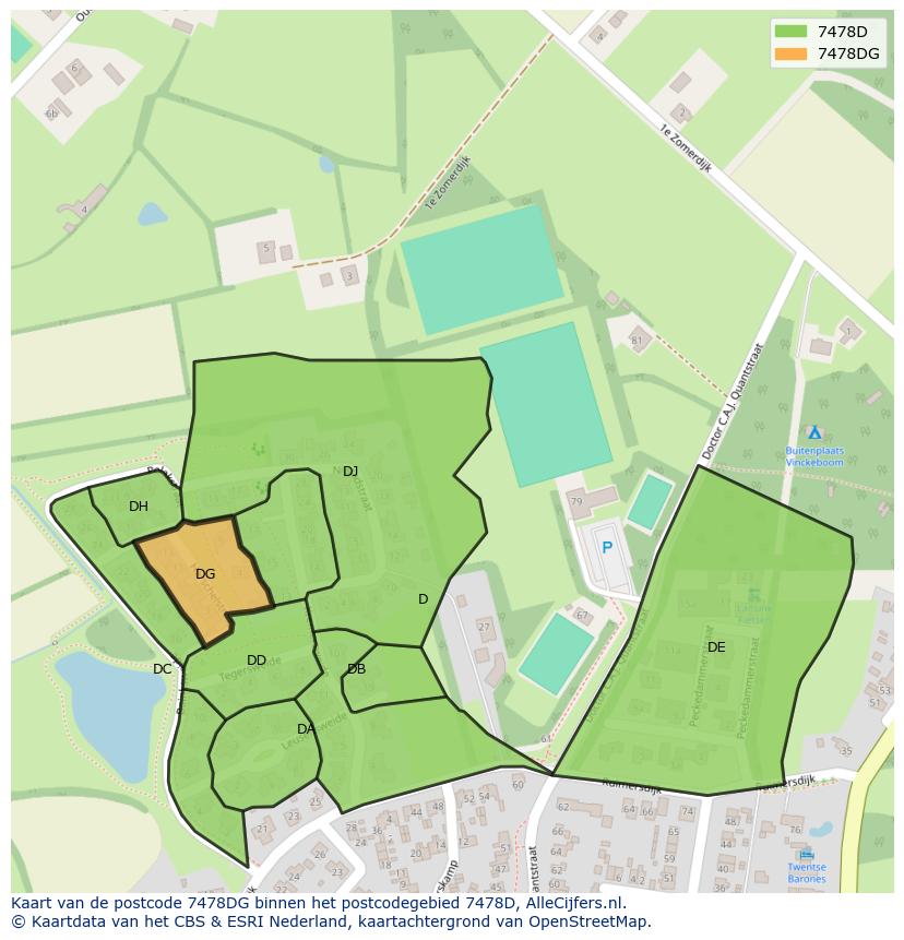 Afbeelding van het postcodegebied 7478 DG op de kaart.