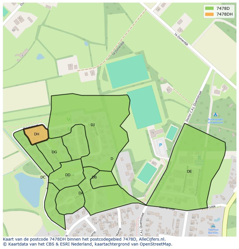 Afbeelding van het postcodegebied 7478 DH op de kaart.