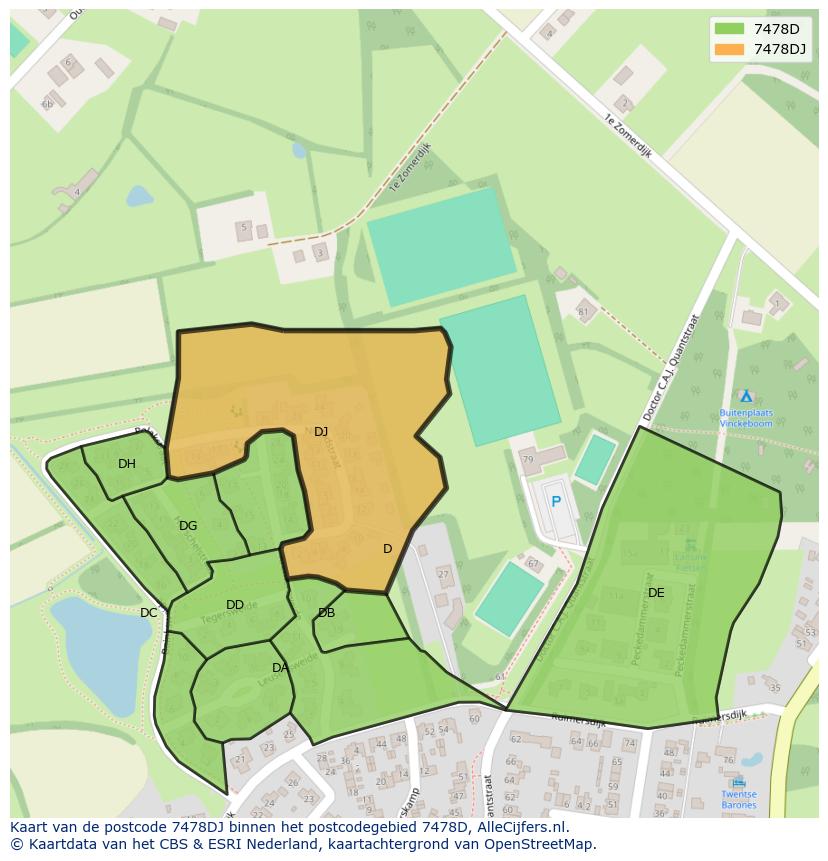 Afbeelding van het postcodegebied 7478 DJ op de kaart.